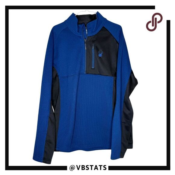 Spyder Men's Half Zip Mock Neck Colorblock Gait Sweatshirt Blue & Black XXL - Picture 1 of 9